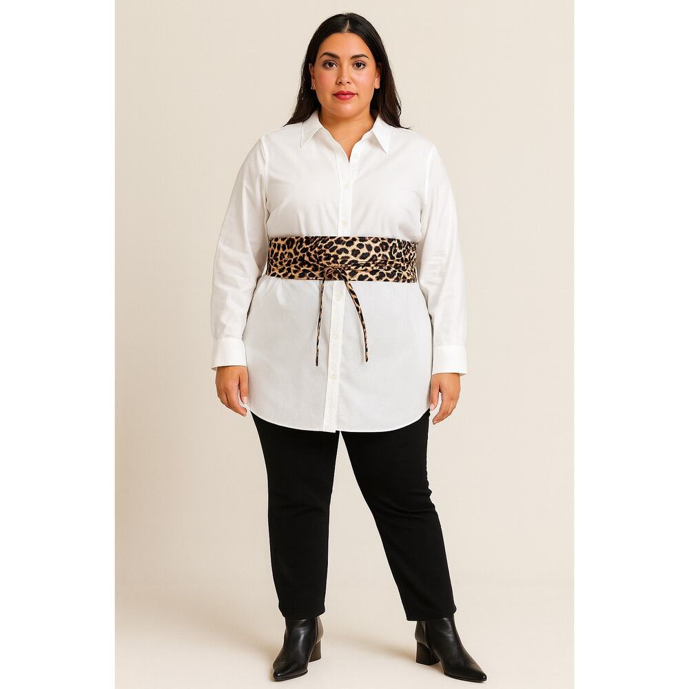 Leopard Print Faux Leather Obi‎ Belt – Adjustable Wrap Style Waist Cincher